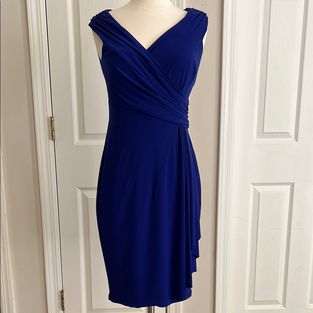 Elegant Blue Draped Dress wedding guest Lauren Ralph Lauren